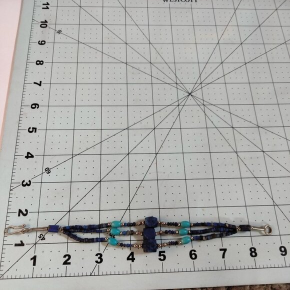 Lapis  Turquoise Bracelet Handmade Multistring Silver Accents - Picture 3 of 6